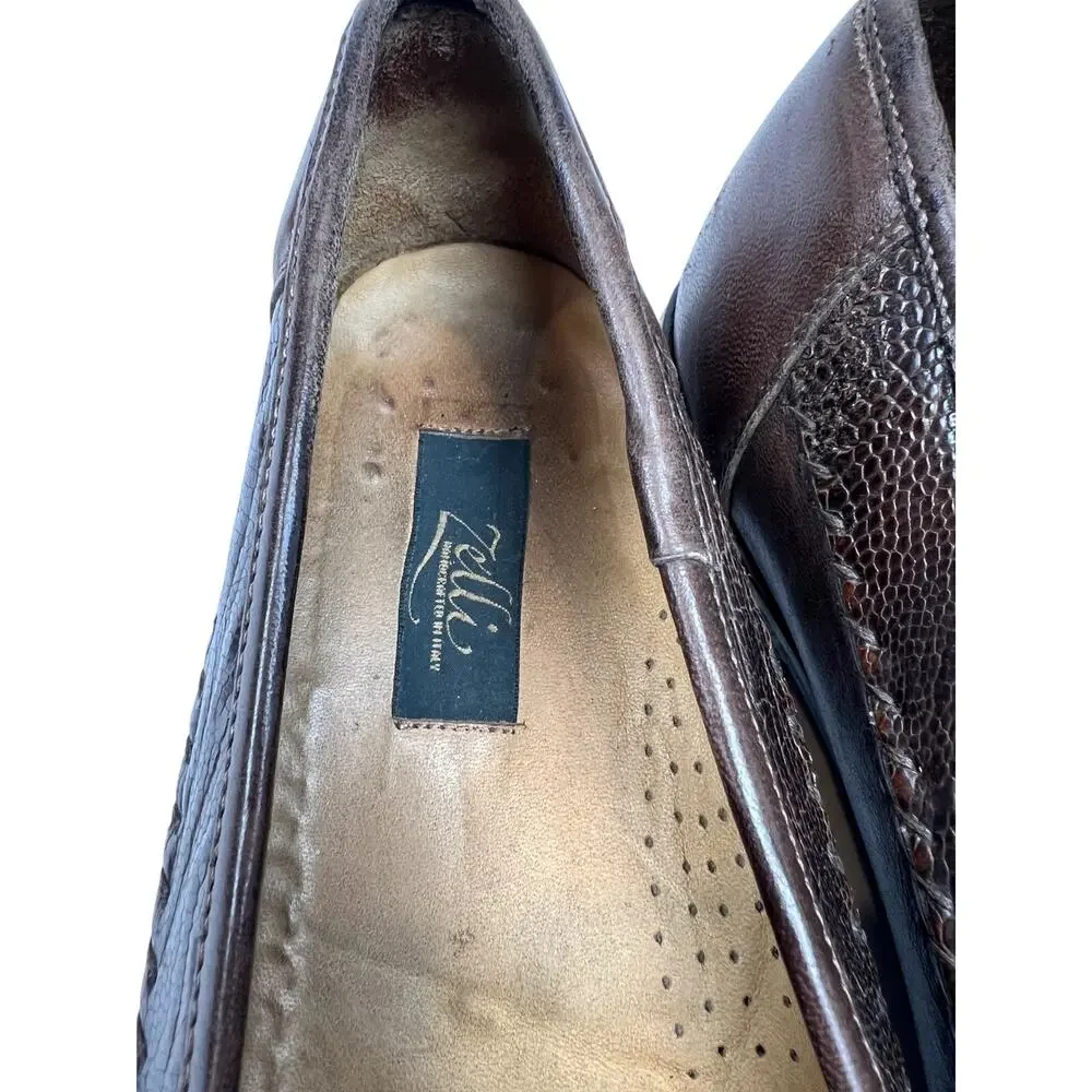 Zelli Brown Textured Leather Tassel Loafers – Size 13M (Made in Italy)
